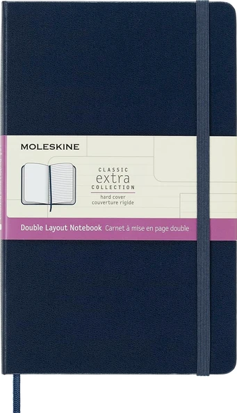 Moleskine Klasik Defter, Sert Kapak, Büyük (5" X 8.2") Çift Düzen, Çizgili/Düz, Safir Mavisi, 240 Sa ürün görseli 1