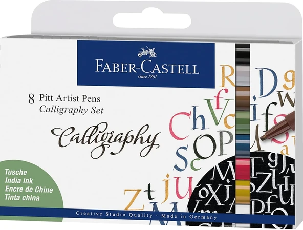 Faber-Castell Pitt Kaligrafi Çizim Kalemi Seti 8’Li, 2 Mm Kesik Uç, Kalıcı Hint Mürekkebi, Solmaya D ürün görseli 1