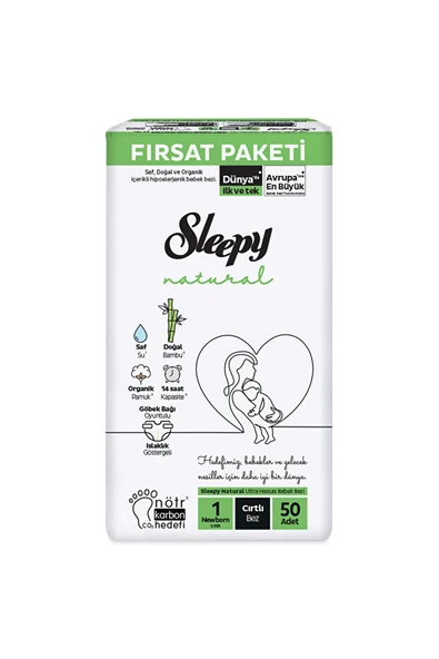 Sleepy Natural Fırsat Paketi 1 Beden Newborn Bebek Bezi 50'li ürün görseli 1