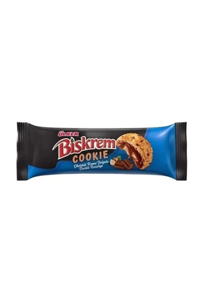 Ülker BİSKREM COOKIE BİTTER çİKOLATALI KREMA DOLGULU FINDIKLI KURABİYE 80GRX12 ADET ürün görseli 1