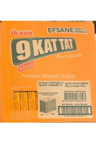 Ülker 9 Kat Gofret Portakallı 39g x 24’lü – Ferah Aromalı Çıtır Gofret Lezzeti ürün görseli 1