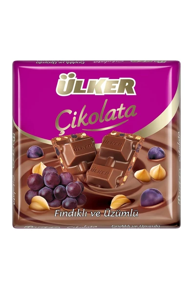 Ülker ÜZÜMLÜ VE FINDIKLI KARE ÇİKOLATA 60G ürün görseli 1