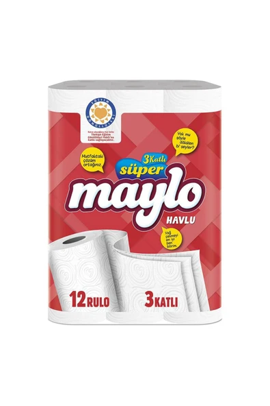 Maylo Süper Kağıt Havlu Üç Katlı 22.7 x 12.5 cm 75 Yaprak - 12 Adet ürün görseli 1