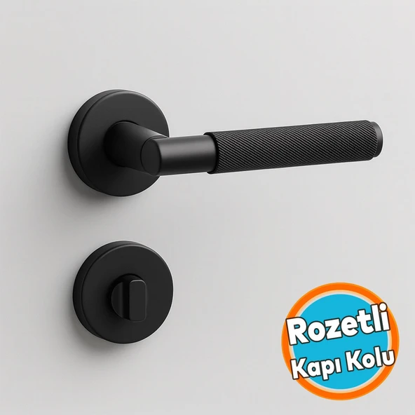 Wc Banyo Tipi Mat Siyah Kapı Kolu Rozetli Sağ Sol Uygun Modern İç Kapı Kilitli 1 Takım ürün görseli 1