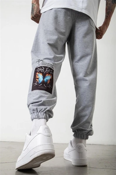 Gri Unisex Butterfly Baskılı Jogger Eşofman Altı ürün görseli 1
