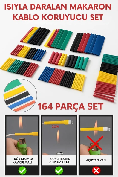 MİNTOLA 164 Parça Set Isıyla Daralan Makaron Kablo Koruyucu Kılıf ürün görseli 1