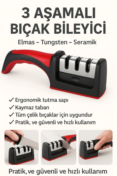 MİNTOLA   3 Kademeli Ev Tipi Çakı Bıçak Bileyici Yeni Model Bileyici KPF66-T11X ürün görseli 1