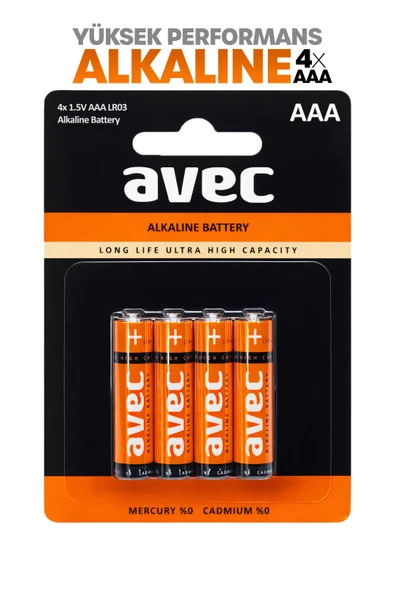 Avec 4lü AAA LR03 Alkaline İnce Kalem Pil Alkalin Kumanda Pili Alkali Pil 1.5V ürün görseli 1