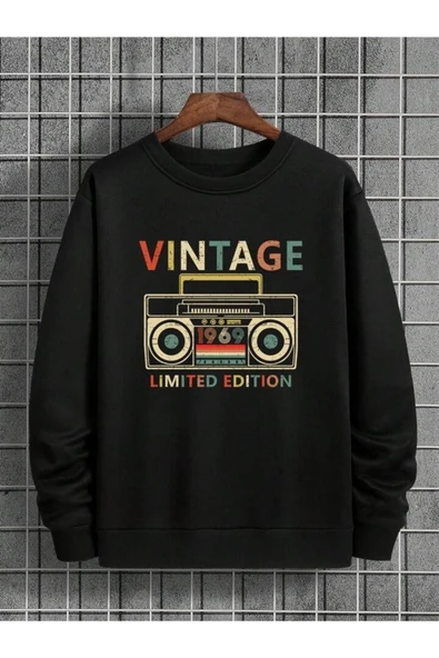 Vintage Baskılı Unisex Oversize Bisiklet Yaka SweatShirt ürün görseli 1