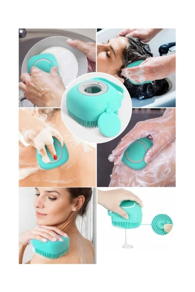 MİNTOLA  Duş Jeli Ve Şampuan Hazneli Silikon Fırça Kese Masaj Fonksiyonlu Vücut Temizleme Banyo Lifi ürün görseli 1