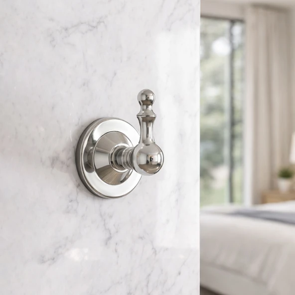 Lüks Tekli Askılık Gümüş Renk Duvara Monte Metal Havluluk Banyo Mutfak Vestiyer Askısı ürün görseli 1