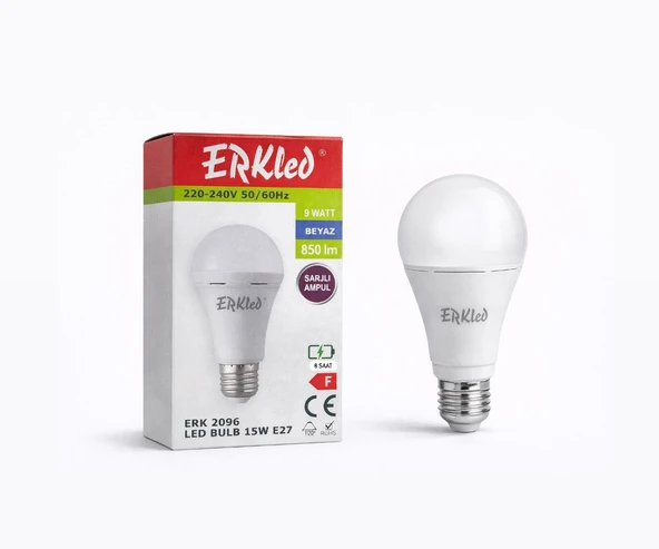 ERKled LED Ampul 15W E27 Beyaz Işık (6500K) şarjlı ampul ürün görseli 1