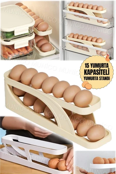 MİNTOLA Buzdolabı İçin Yumurta Organizatör Plastik Kaydırmalı Kompakt Tasarım Yumurta Dağıtıcı Çift Katmanlı ürün görseli 1