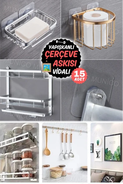 Mucuks 15 Adet Kiracılar İçin Uygun Süper Güçlü Yapışkanlı Vida Çivisi Resim Çerçeve Duvar Kancası Şeffaf ürün görseli 1