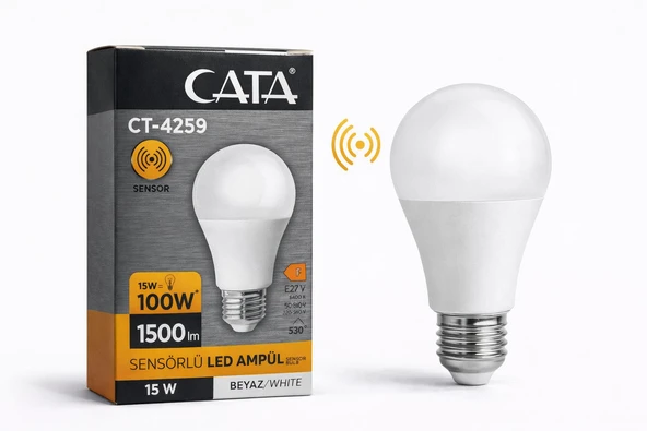 CATA Sensörlü LED Ampul E27 15W Beyaz Işık ürün görseli 1
