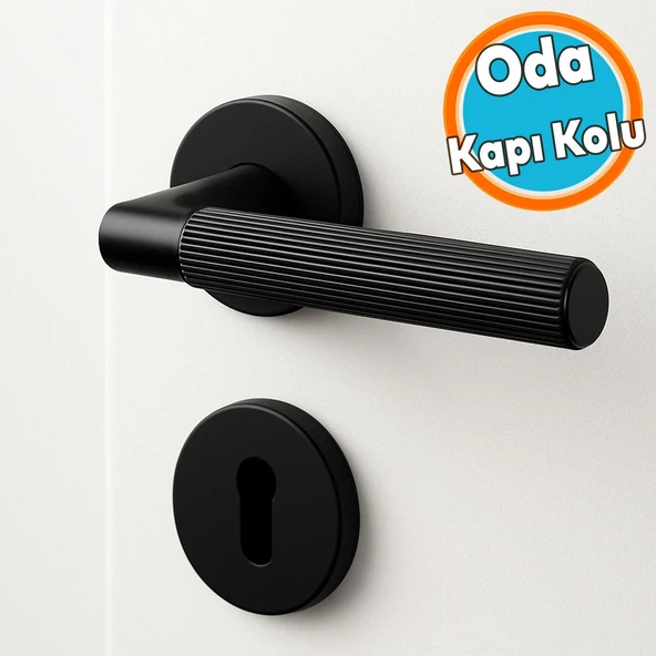 Oda Tipi Kapı Kolu Rozetli Sağ Sol Uygun Modern İç Kapı Kilitli 1 Takım Çizgili Mat Siyah ürün görseli 1