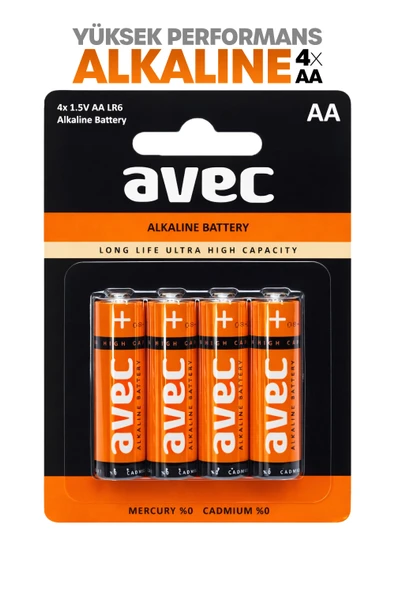 Avec 4lü AA LR6 Alkaline Kalın Kalem Pil Alkalin Saat Pili Alkali Pil 1.5V ürün görseli 1