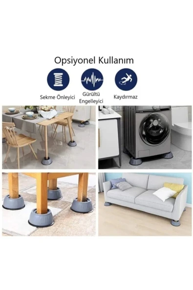 MİNTOLA Çamaşır Makinesi Titreşim Önleyici Kaydırmaz Vantuzlu Ayak Stoper 4 Adet Kanepe Yatak Masa Yükseltme ürün görseli 1