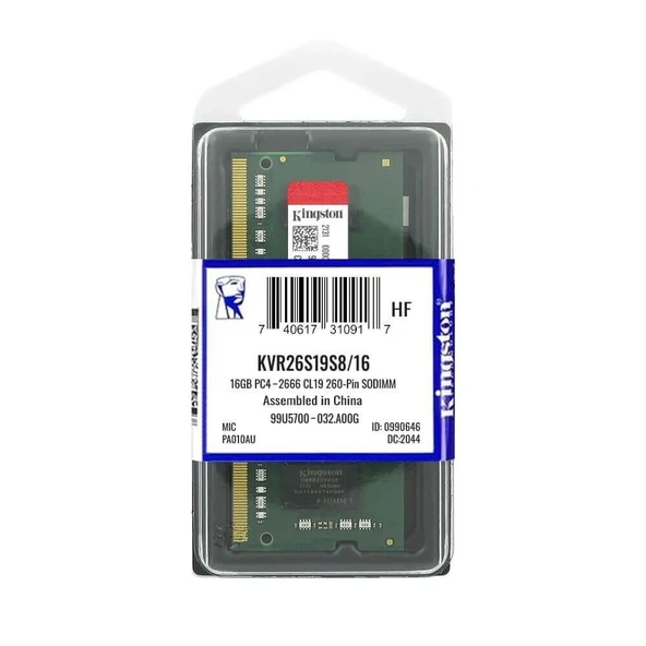 16GB Kingston DDR4 2666MHz (KVR26S19S8/16) Notebook Ram ürün görseli 1