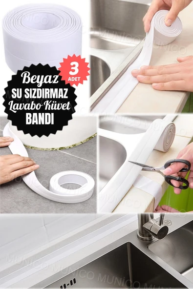 MİNTOLA 3 Adet Sızdırmazlık Bandı Lavabo Bantı Banyo Mutfak Lavabo Küvet Duş Teknesi Su Geçirmez Kenar ürün görseli 1