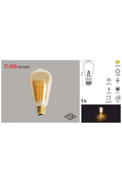 Cata 4 Adet Ct-4350 6w E27 Amber Led Rustik Ampul - Resim 3