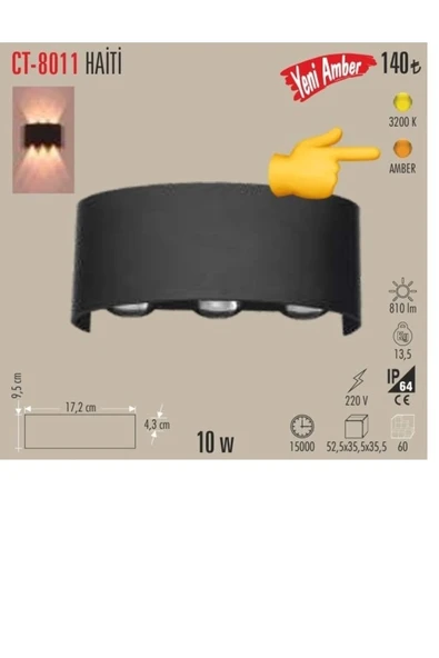 Cata Ct-8011 Amber Işık Rengi 10 Watt Çift Taraflı Işık Led Aplik (azt Bilişim) ürün görseli 1
