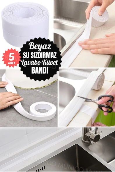 MİNTOLA 5 Adet Sızdırmazlık Bandı Lavabo Bantı Banyo Mutfak Lavabo Küvet Duş Teknesi Su Geçirmez Kenar ürün görseli 1