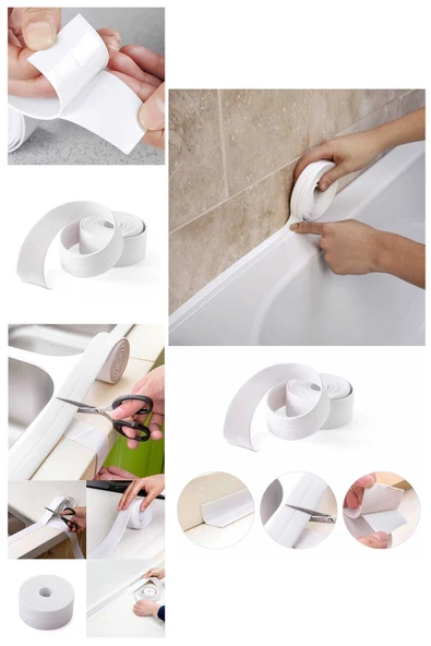 TEGOMİ 1 Adet Su Sızdırmaz Banyo Küvet Duşakabin Kenar Mutfak Lavabo Ocak İzolasyon Bandı 3.2mt Beyaz Renk ürün görseli 1