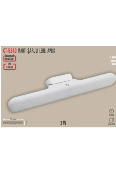 CATA ct 5249 ŞARJLI ledli aplik gün ışığı-beyaz ürün görseli 1