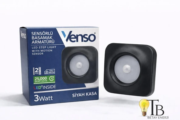 Venso Sensörlü Basamak Armatürü 3W Siyah Kasa ürün görseli 1