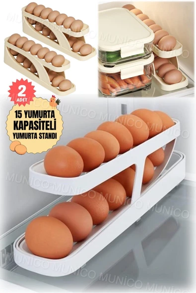 MİNTOLA 2 Adet Yüksek Kapasiteli İki Katlı ve Kullanışlı Yumurtalık Otomatik Yumurta Saklama Buzdolabı İçin ürün görseli 1