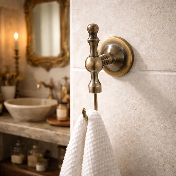 Tekli Askılık Antik Sarı Vidalı Metal Duvar Askısı Vestiyer Banyo Havlu Bornoz Askılığı ürün görseli 1