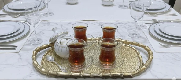 Çay Sunum Tepsisi Hasır Görünümlü Şık Polyester Tepsi ürün görseli 1