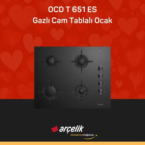 ARÇELİK OCD T 651 ES Fibona Serisi Gazlı Cam Tablalı Ocak ürün görseli 1