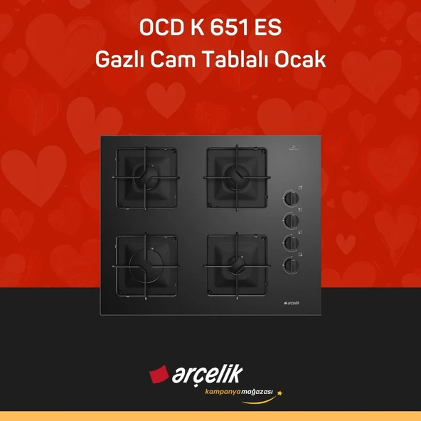 ARÇELİK OCD K 651 ES Gazlı Cam Tablalı Ocak ürün görseli 1