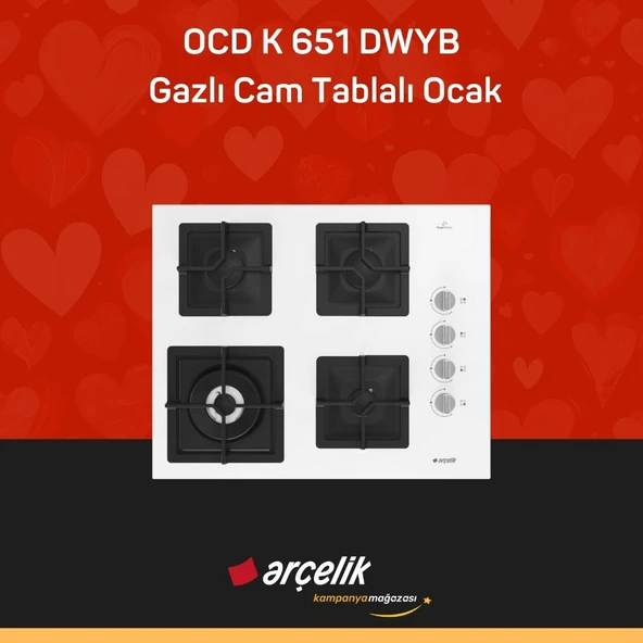 ARÇELİK OCD K 651 DWYB Gazlı Cam Tablalı Ocak ürün görseli 1