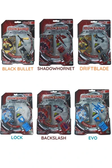 MONSUNO Lisanslı 6’lı Fusion Figür Seti – Black BuIIet, Shadowhornet, Driftblade, Lock, Backslash, Evo ürün görseli 1