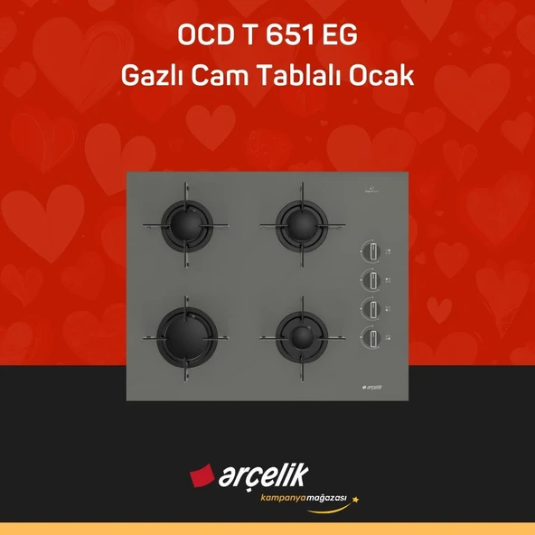 ARÇELİK OCD T 651 EG Fibona Serisi Gazlı Cam Tablalı Ocak ürün görseli 1