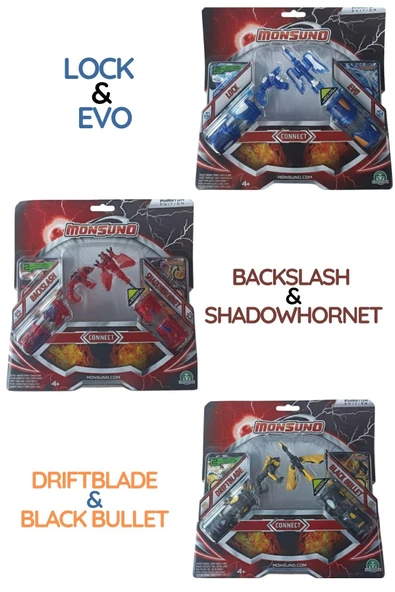 MONSUNO Lisanslı VS 2’li Fusion Figür 3'Lü Set – Lock & Evo / Driftblade & Black BuIIet / Backslash & Shadowhornet ürün görseli 1