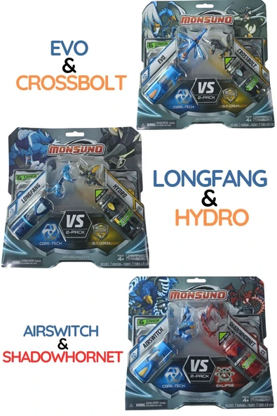 MONSUNO Lisanslı VS 2’li Fusion Figür 3'Lü Set – Longfang & Hydro / Evo & Crossbolt / Airswitch & Shadowhornet ürün görseli 1