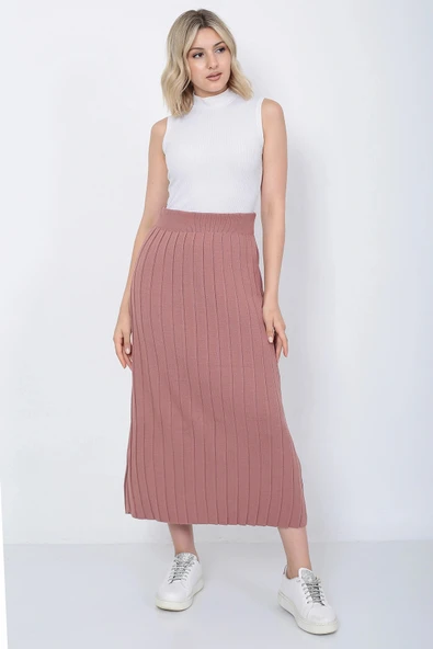 Kadın Triko Etek Oversize Gül Kurusu - Resim 2