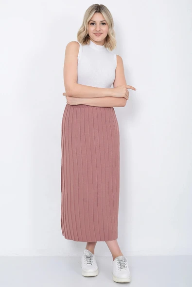 Kadın Triko Etek Oversize Gül Kurusu - Resim 3