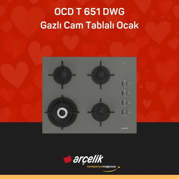 ARÇELİK OCD T 651 DWG Fibona Serisi Gazlı Cam Tablalı Ocak ürün görseli 1