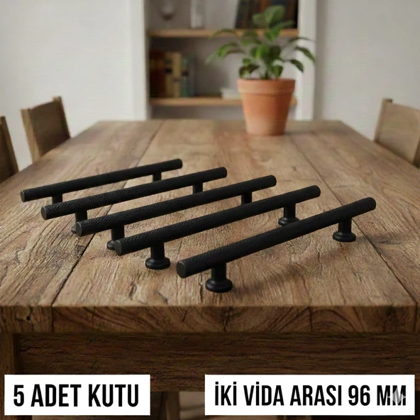 Mobilya Dolap Kulpu Mutfak Çekmece Kulpu Çizgili Doruk Mat Siyah 96 Mm 5 Adet ürün görseli 1