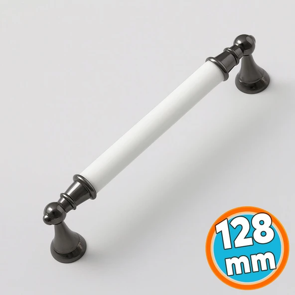 Mobilya Mutfak Kulp Çekmece Dolap Kulplar Kulpu Kulbu Gerçek Porselen Beyaz Füme 128 mm ürün görseli 1