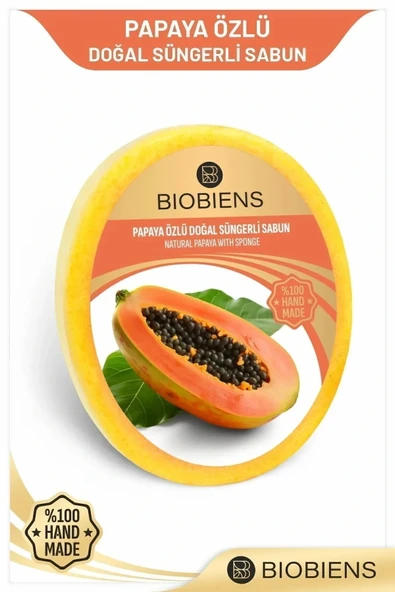 Biobiens Papaya Özlü Duş ve Cilde Özel Doğal Süngerli Sabun ürün görseli 1