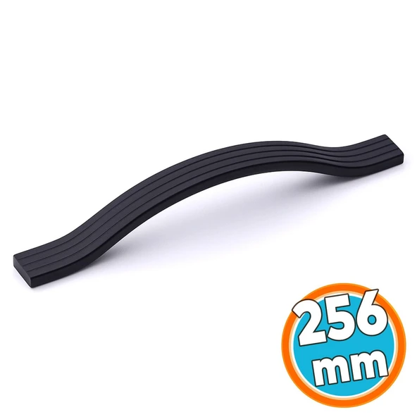 Mobilya Kulpu 256 mm Vida Aralığı Paslanmaz Sağlam Uzun Ömürlü Tasarım Siyah Çizgili Metal ürün görseli 1