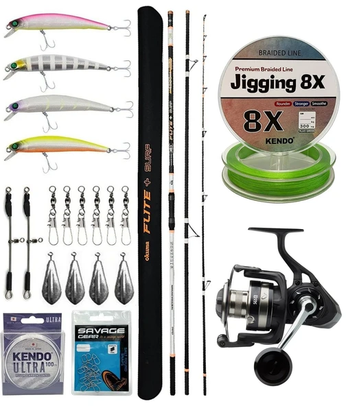 YekOutdoor Profesyonel Olta Seti Okuma Flite+ Super Light Surf 420cm 3 Parça Olta Kamışı&Savage Gear SGS8 8000 FD Olta Makinesi ürün görseli 1