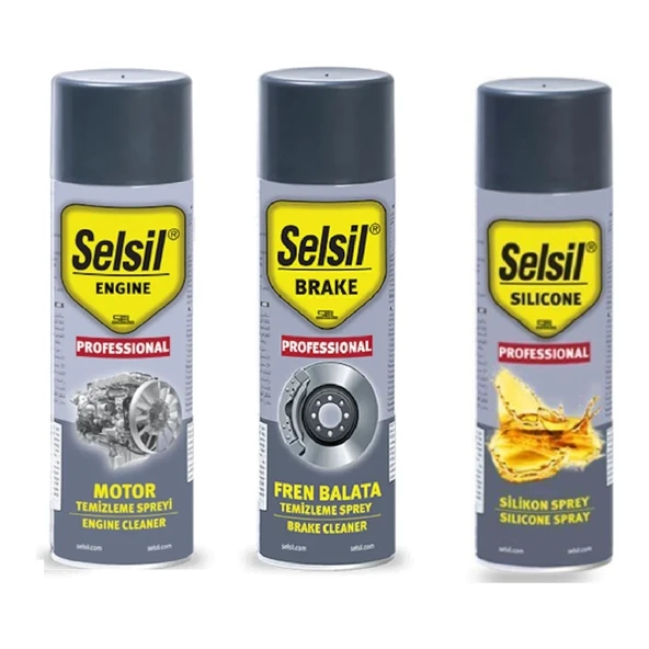 Selsil Oto Bakım Seti Motor Temizleme Spreyi 500 ml, Silikon Sprey 500 ml, Fren Balata Spreyi 500 ml ürün görseli 1