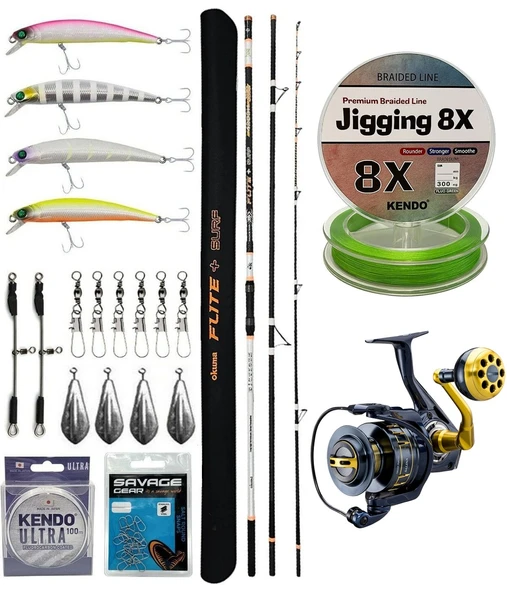 YekOutdoor Profesyonel Olta Seti Okuma Flite+ Super Light Surf 420cm 3 Parça Olta Kamışı&Okuma Salina 8000A Olta Makinesi ürün görseli 1